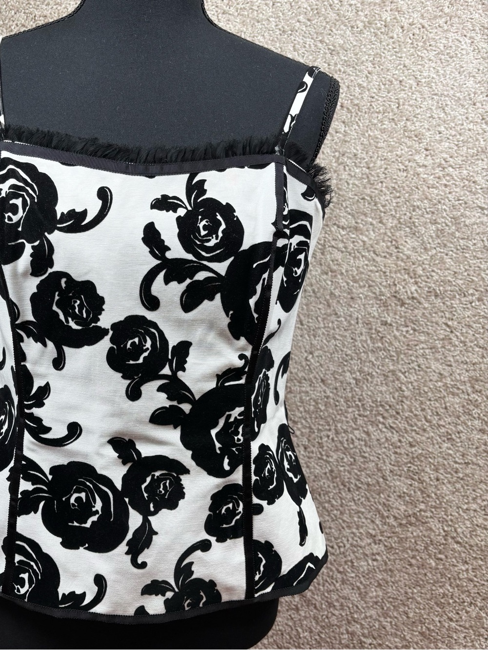 White House Black Market Black and White Embellished Bustier Top